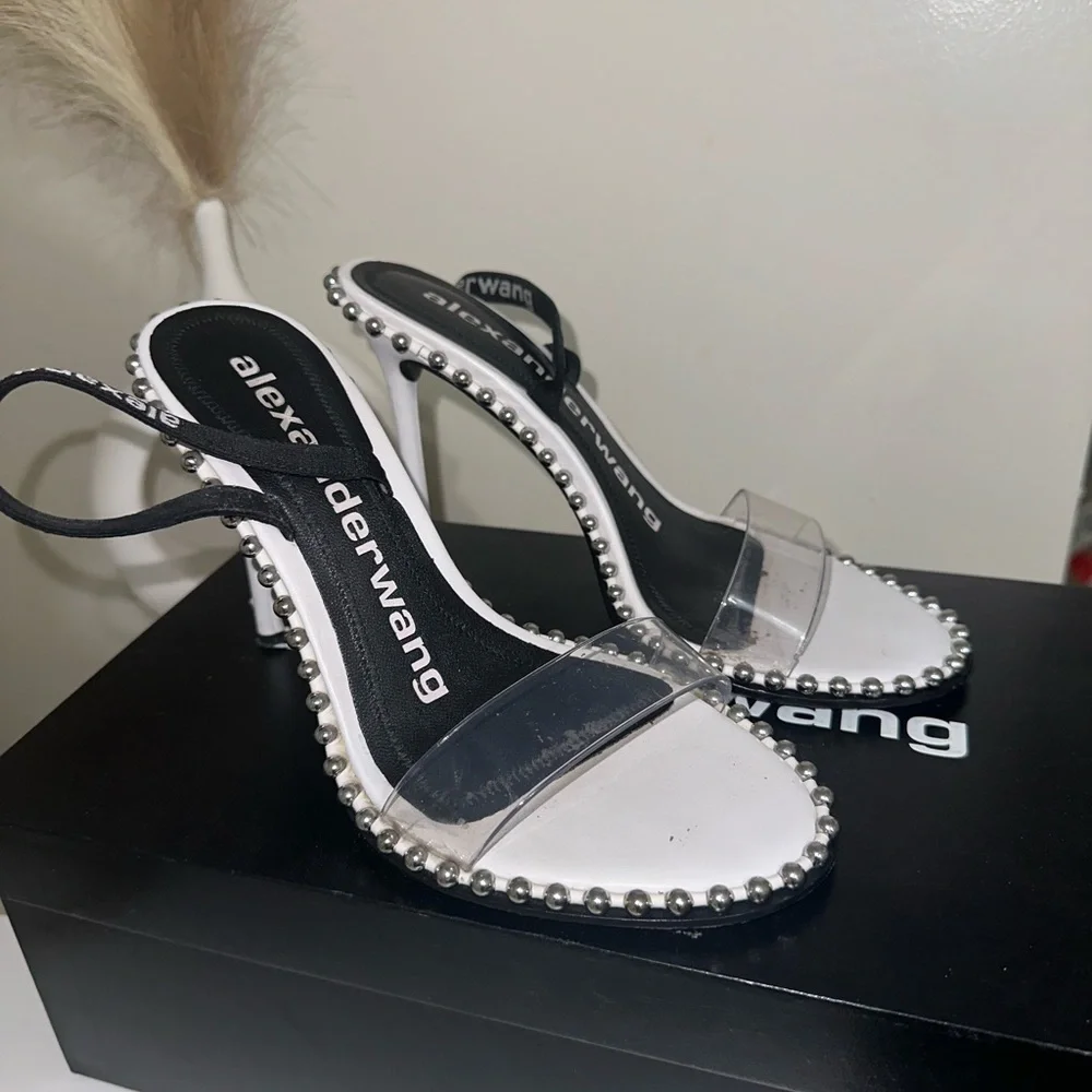Alexander Wang White and Silver Studded Heels - Picture 1 of 4